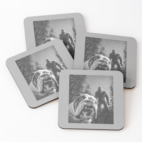 Item preview, Funny Scared English Bulldog Selfie with Bigfoot Sasquatch designed and sold by ArleneRowe.