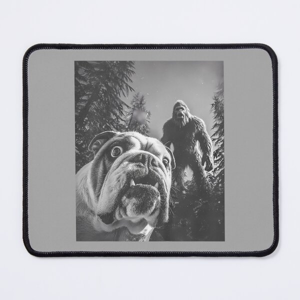 Item preview, Funny Scared English Bulldog Selfie with Bigfoot Sasquatch designed and sold by ArleneRowe.