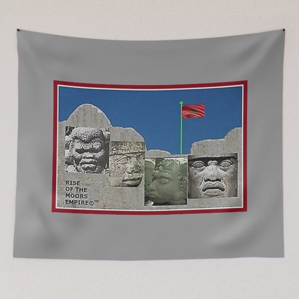 Item preview, Mu’ur (UM) Empire™ al-Benhadiel©™ design, Mt. Rushmore Olmecs, gray background designed and sold by HardyKnitDesign.
