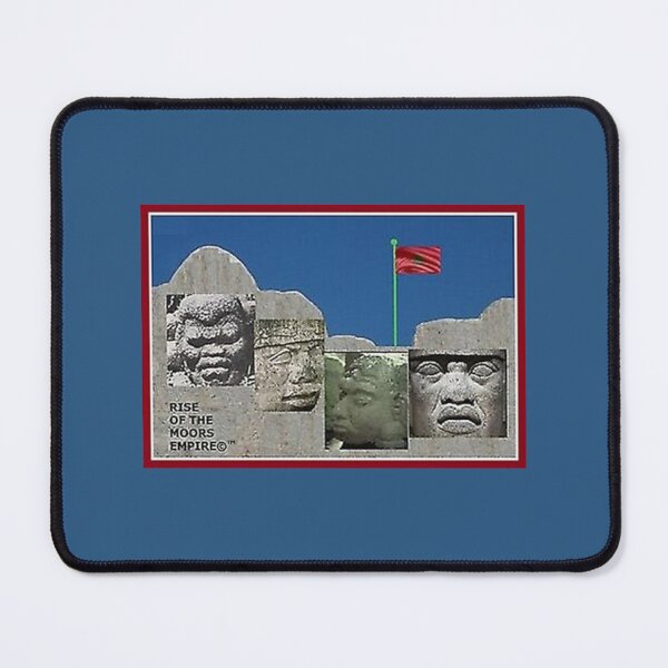 Item preview, Mu’ur (UM) Empire™ al-Benhadiel©™ design, Mt. Rushmore Olmecs, blue background designed and sold by HardyKnitDesign.