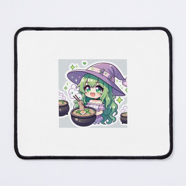 Item preview, Anime Witch Girl Eating Ramen Cauldron Sticker | Kawaii Halloween Ramen Sticker designed and sold by PastelPawsArt.
