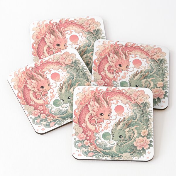 Item preview, Pastel Kawaii Yin Yang Dragons – Neo Japanese Fantasy Art designed and sold by MarekoraStudio.