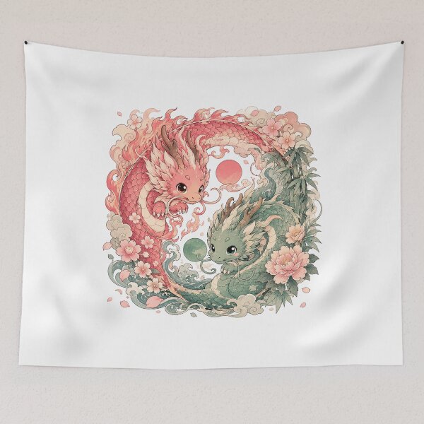 Item preview, Pastel Kawaii Yin Yang Dragons – Neo Japanese Fantasy Art designed and sold by MarekoraStudio.