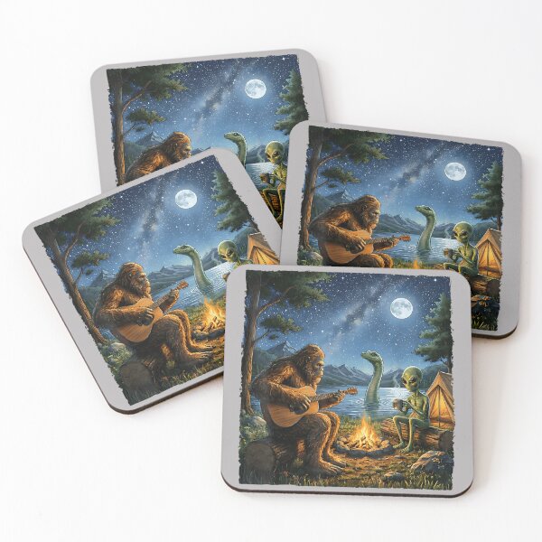 Item preview, Bigfoot and Alien Loch Ness Campfire Sasquatch Funny Camping designed and sold by GreggRoss.