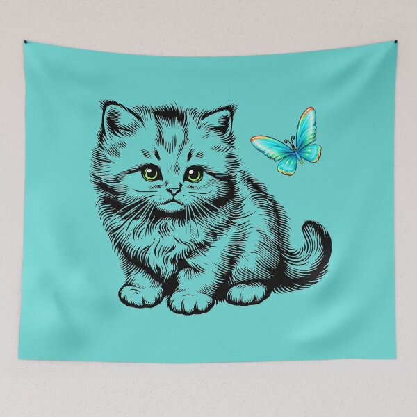 Item preview, The kitten admires a butterfly, radiating positivity. designed and sold by orthodox-icon.