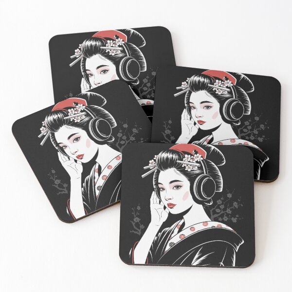 Item preview, Geisha Headphones Monochrome Red Lofi Japanese Art T-Shirt designed and sold by DarylWelsh2024.