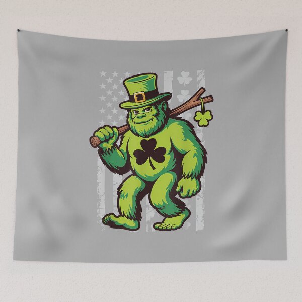 Item preview, St Patricks Day Bigfoot American Flag USA Shamrocks Vintage designed and sold by ArleneRowe.