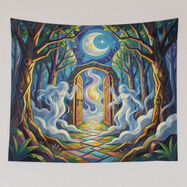 Item preview, Moon Paths of the Whispering Forest in surreal light magic inspired by Pablo Picasso designed and sold by FotoworldEdel.