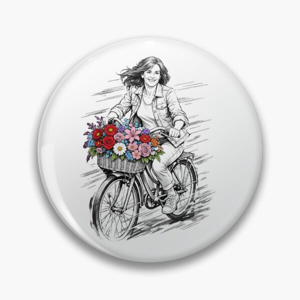 Item preview, Joyful Ride: Vintage Woman on Bicycle with Flowers designed and sold by Inka Moon Design.