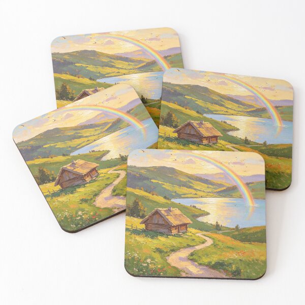 Item preview, Peaceful Cabin with Rainbow and Birds designed and sold by AwakenFah.