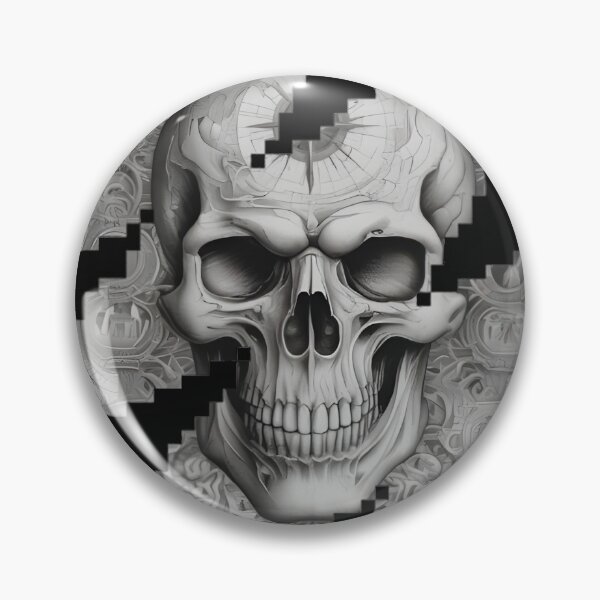 Item preview, Gothic Skull Compass Patch, Pixel Shredded Dark Fantasy Engraving designed and sold by DarkOriginArts.