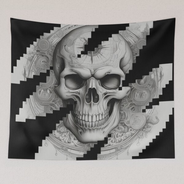 Item preview, Gothic Skull Compass Patch, Pixel Shredded Dark Fantasy Engraving designed and sold by DarkOriginArts.