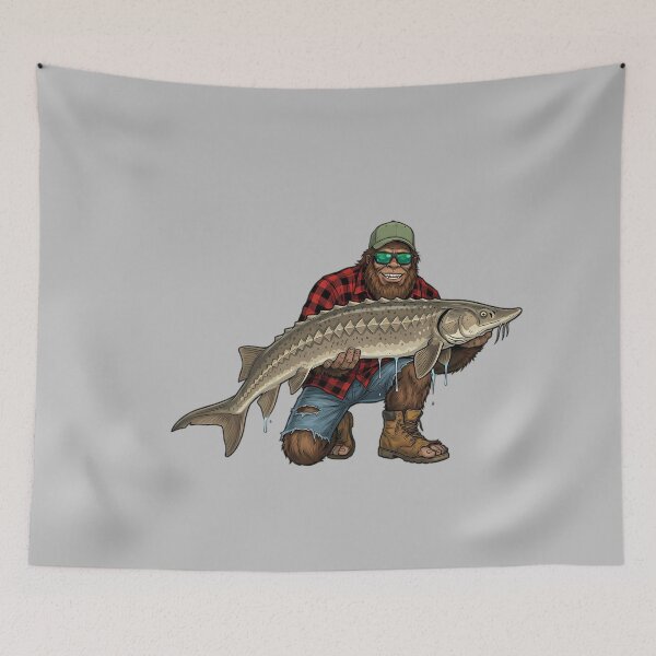 Item preview, Bigfoot Sturgeon Fishing Trophy Funny Sasquatch Fisherman Pullover Hoodie designed and sold by mjohnson9.