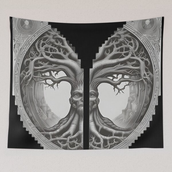 Item preview, Gothic Tree of Life Patch, Norse Yggdrasil Split Geometric Engraving designed and sold by DarkOriginArts.