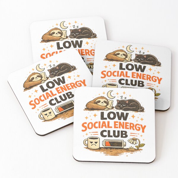 Item preview, Low Social Energy Club – Cute Introvert Sloth & Black Cat Design designed and sold by blankTeeShirt.