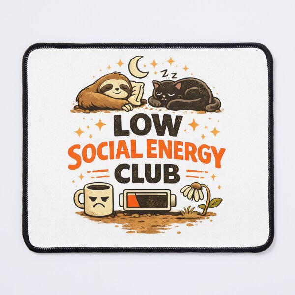 Item preview, Low Social Energy Club – Cute Introvert Sloth & Black Cat Design designed and sold by blankTeeShirt.