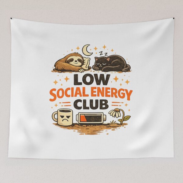 Item preview, Low Social Energy Club – Cute Introvert Sloth & Black Cat Design designed and sold by blankTeeShirt.