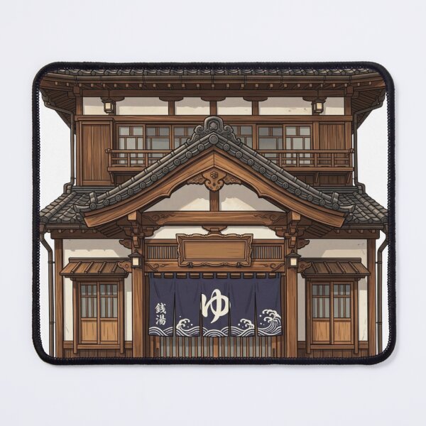 Item preview, Japanese Sento Bathhouse Traditional Wooden Architecture Art Print designed and sold by vekotpu.