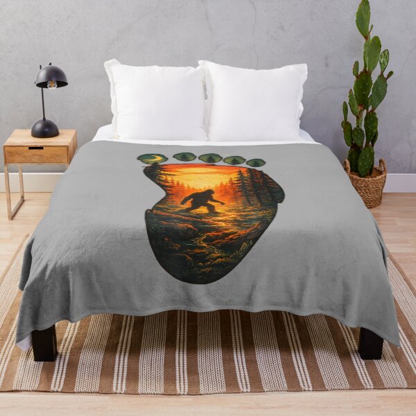 Item preview, Vintage Bigfoot Footprint Sunset Forest Sasquatch Design designed and sold by ArleneRowe.