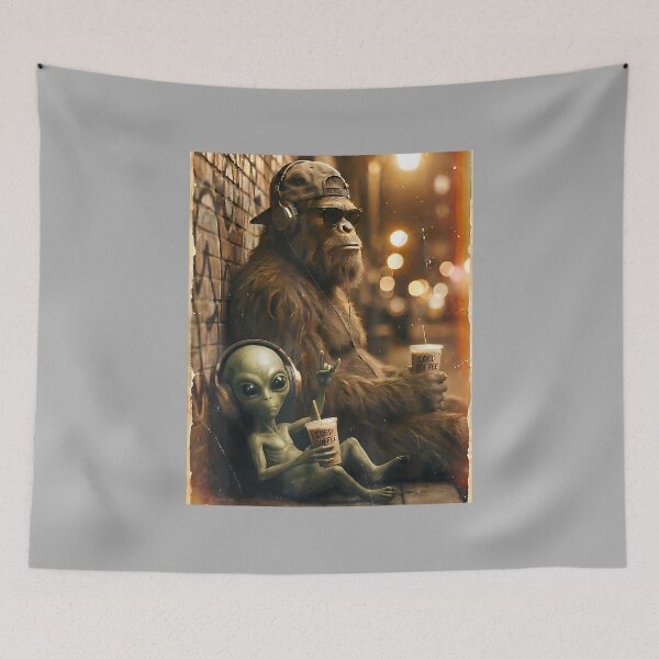 Item preview, Vintage Bigfoot with Alien Drinking Iced Coffee, Women Men designed and sold by ArleneRowe.