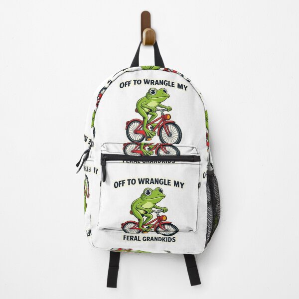 Item preview, Off To Wrangle My Feral Grandkids Frog on Bike T-Shirt designed and sold by MerchlyMike.