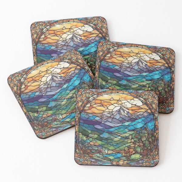 Item preview, Mountains Through Trees Stained glass colorful photo abstract design designed and sold by SmashingDeals.