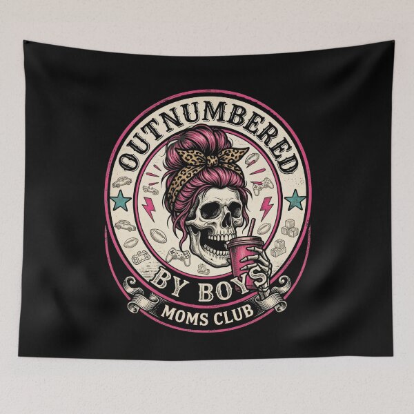 Item preview, Outnumbered By Boys Moms Club Funny Skull Mom Tee designed and sold by SofenArt.