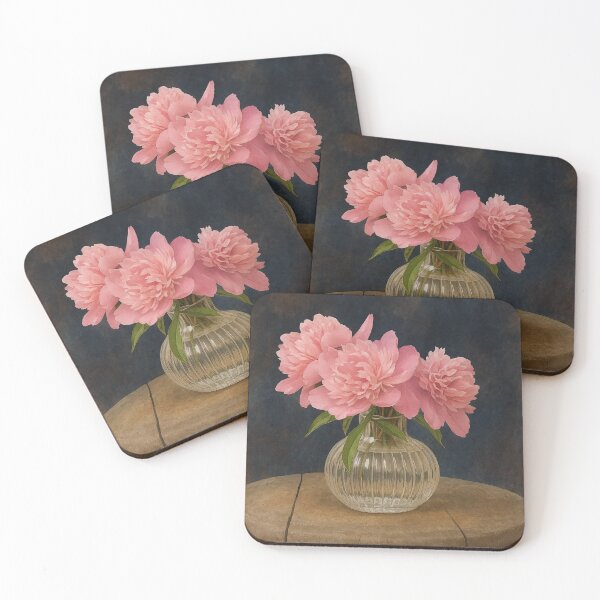 Item preview, Mrs Peony Daydream - 3 Pink Peonies on a Vintage Wooden Stool designed and sold by Loveisthebtwd.