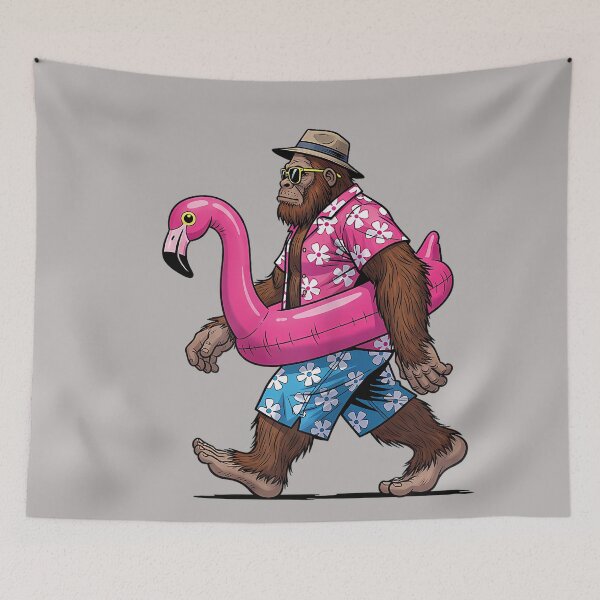 Item preview, Bigfoot Flamingo Sasquatch Summer Pink Float Pool Party designed and sold by GreggRoss.