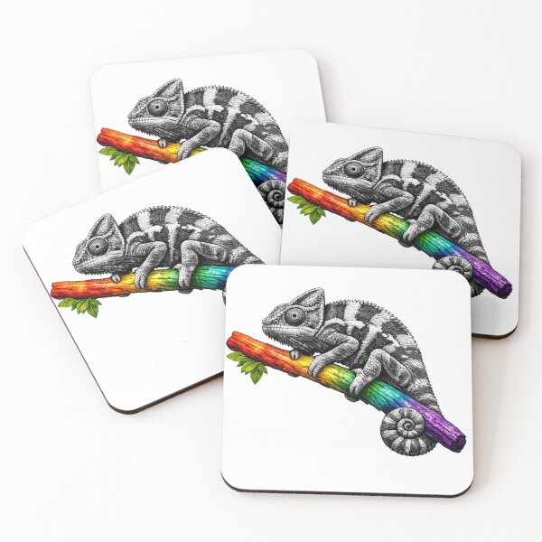 Item preview, Chameleon black and white on rainbow branch – artistic color contrast design designed and sold by Gletschie.