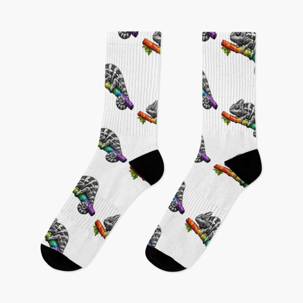 Item preview, Chameleon black and white on rainbow branch – artistic color contrast design designed and sold by Gletschie.