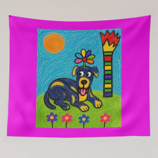 Item preview, Naive Crayon Blue Dog Illustration designed and sold by ZunZunArt.
