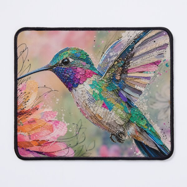 Item preview, HUMMINGBIRD BOUQUET — Mixed‑Media Collage Print designed and sold by Jandedan.