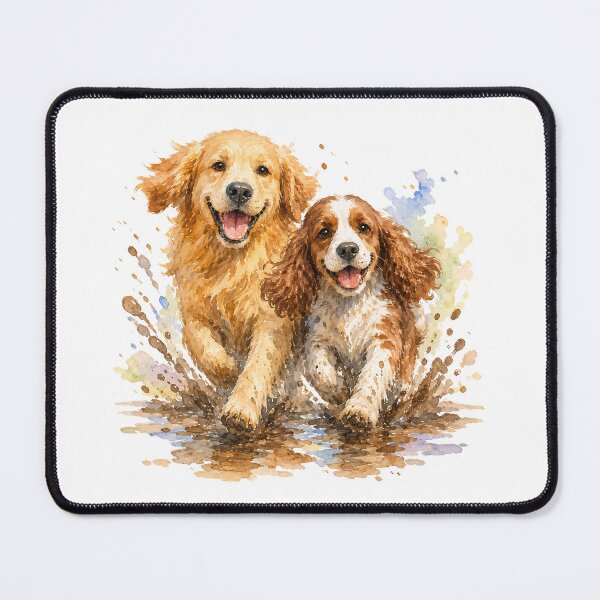 Item preview, Happy Dogs Running in Mud – Cute Golden Retriever & Spaniel designed and sold by WHDProduction45.