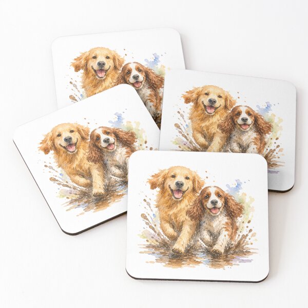 Item preview, Happy Dogs Running in Mud – Cute Golden Retriever & Spaniel designed and sold by WHDProduction45.