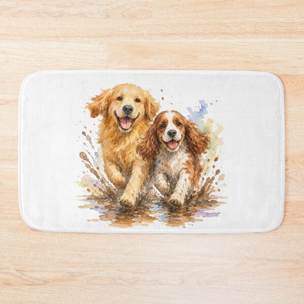 Item preview, Happy Dogs Running in Mud – Cute Golden Retriever & Spaniel designed and sold by WHDProduction45.