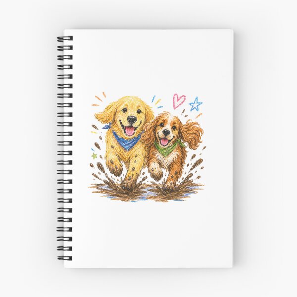 Item preview, Happy Dogs Running in Mud – Cute Golden Retriever & Spaniel Cartoon Illustration designed and sold by WHDProduction45.
