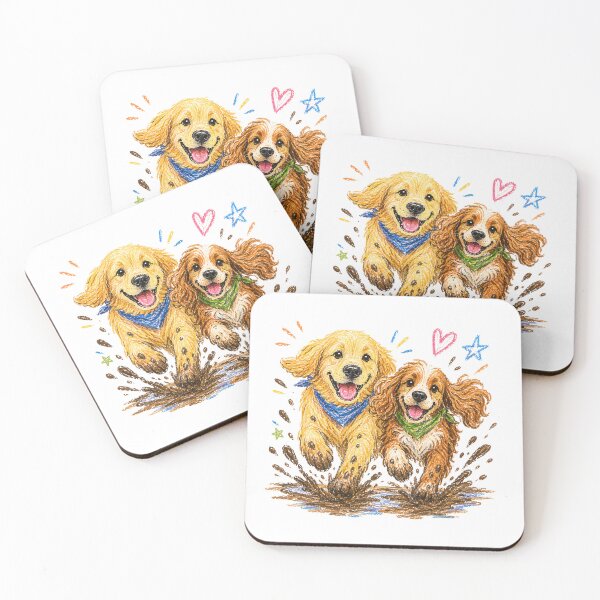 Item preview, Happy Dogs Running in Mud – Cute Golden Retriever & Spaniel Cartoon Illustration designed and sold by WHDProduction45.