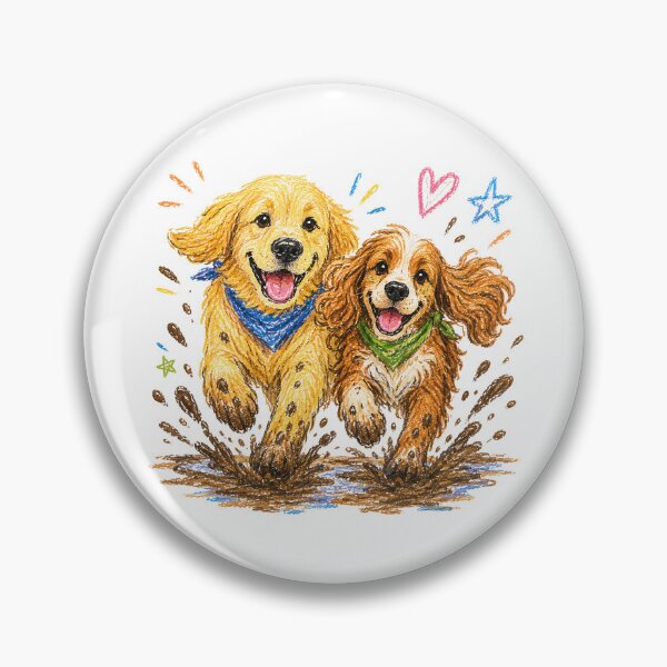 Item preview, Happy Dogs Running in Mud – Cute Golden Retriever & Spaniel Cartoon Illustration designed and sold by WHDProduction45.