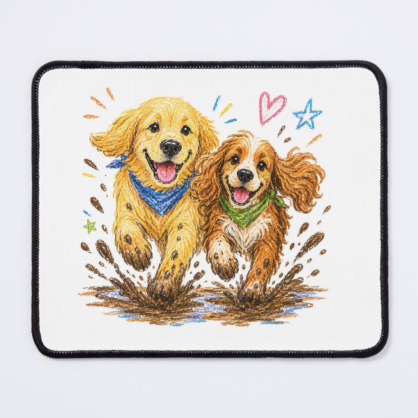 Item preview, Happy Dogs Running in Mud – Cute Golden Retriever & Spaniel Cartoon Illustration designed and sold by WHDProduction45.