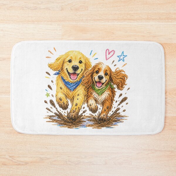 Item preview, Happy Dogs Running in Mud – Cute Golden Retriever & Spaniel Cartoon Illustration designed and sold by WHDProduction45.