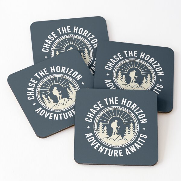 Item preview, Chase the horizon adventure awaits hiker badge outdoor print designed and sold by icemanphotos.