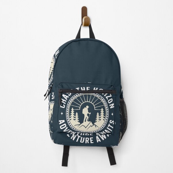 Item preview, Chase the horizon adventure awaits hiker badge outdoor print designed and sold by icemanphotos.