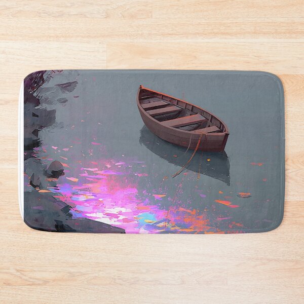 Item preview, Tranquil Autumn Lake - Minimalist Zen Wooden Boat Painting designed and sold by montaodujour.
