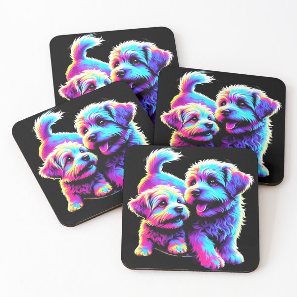 Item preview, Vibrant Rainbow Neon Puppies Cute Psychedelic Dog Pair Art designed and sold by ExploreAura Studio.
