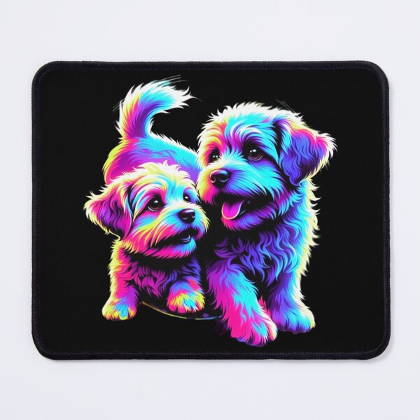 Item preview, Vibrant Rainbow Neon Puppies Cute Psychedelic Dog Pair Art designed and sold by ExploreAura Studio.