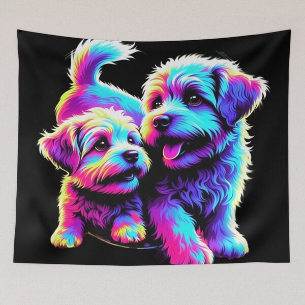 Item preview, Vibrant Rainbow Neon Puppies Cute Psychedelic Dog Pair Art designed and sold by ExploreAura Studio.