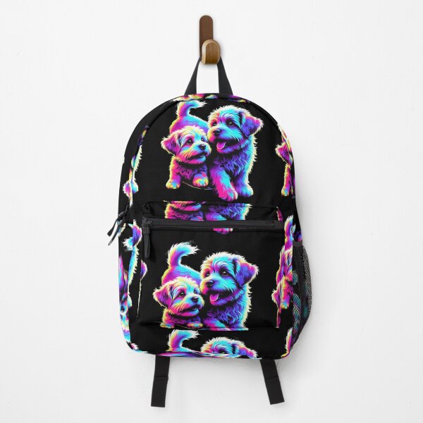 Item preview, Vibrant Rainbow Neon Puppies Cute Psychedelic Dog Pair Art designed and sold by ExploreAura Studio.