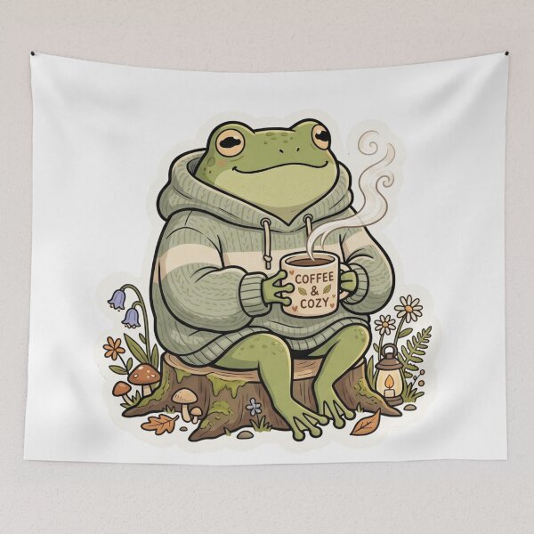 Item preview, Cozy Coffee Frog in Oversized Hoodie – Cute Relaxing Cartoon Aesthetic designed and sold by ArtsyExplorer.
