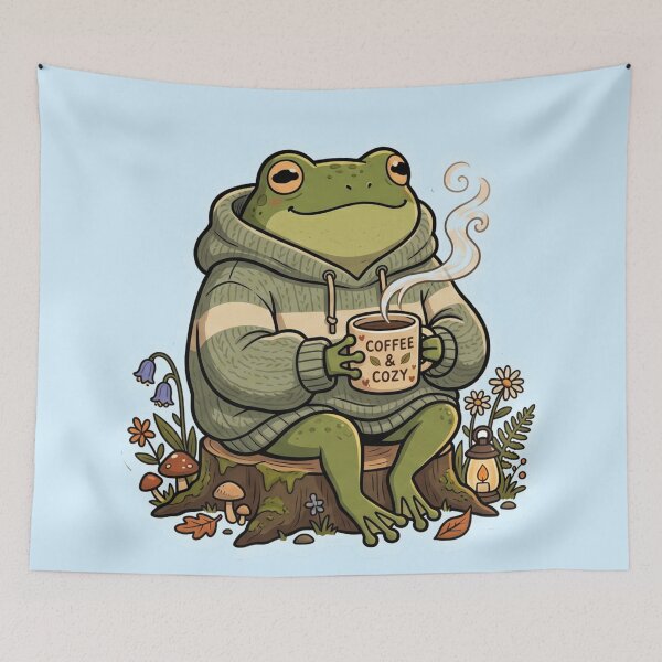 Item preview,  Coffee Cozy Frog in Oversized Hoodie – Cute Relaxing Cartoon Aesthetic designed and sold by ArtsyExplorer.